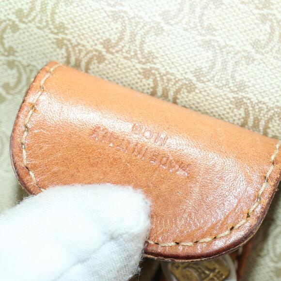 CELINE Macadam Canvas Boston Bag PVC Beige Gold Auth ki6249